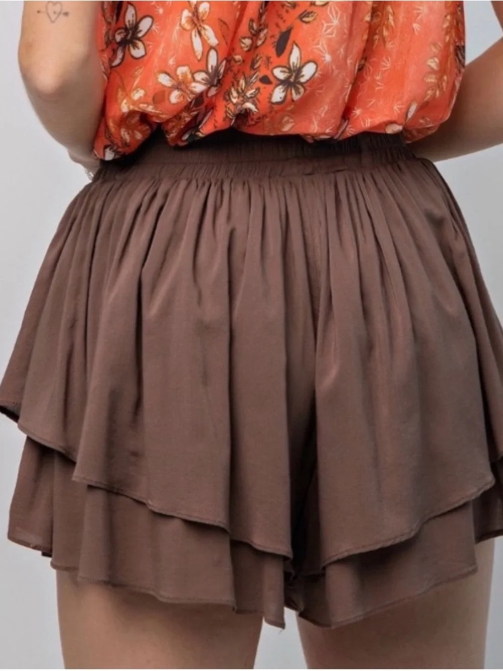 Women's Brown Tiered Circle Skirt with Elastic Waist